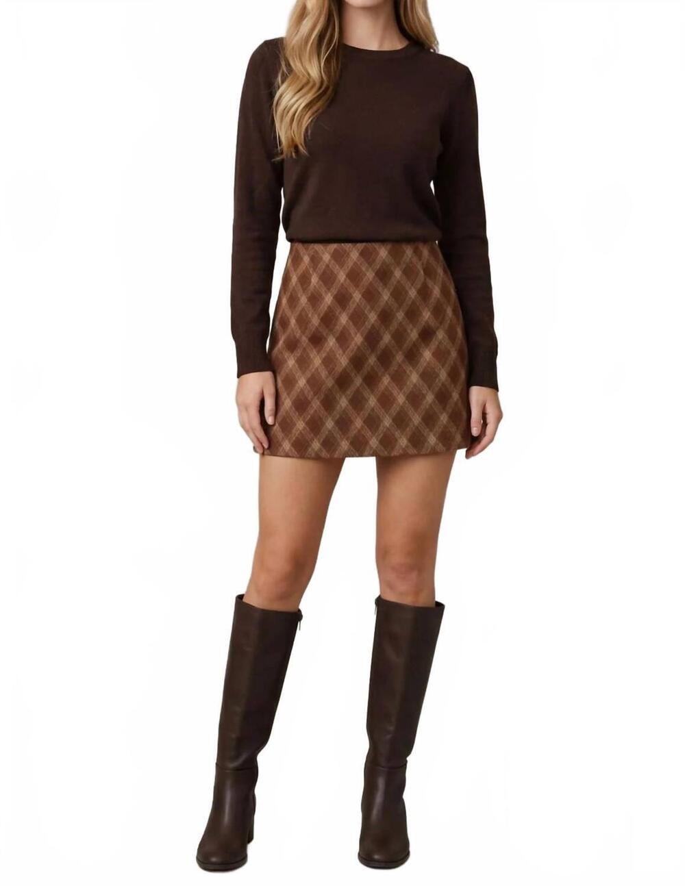 NEW SHE + SKY anita plaid mini a-line mini skirt in mahogany